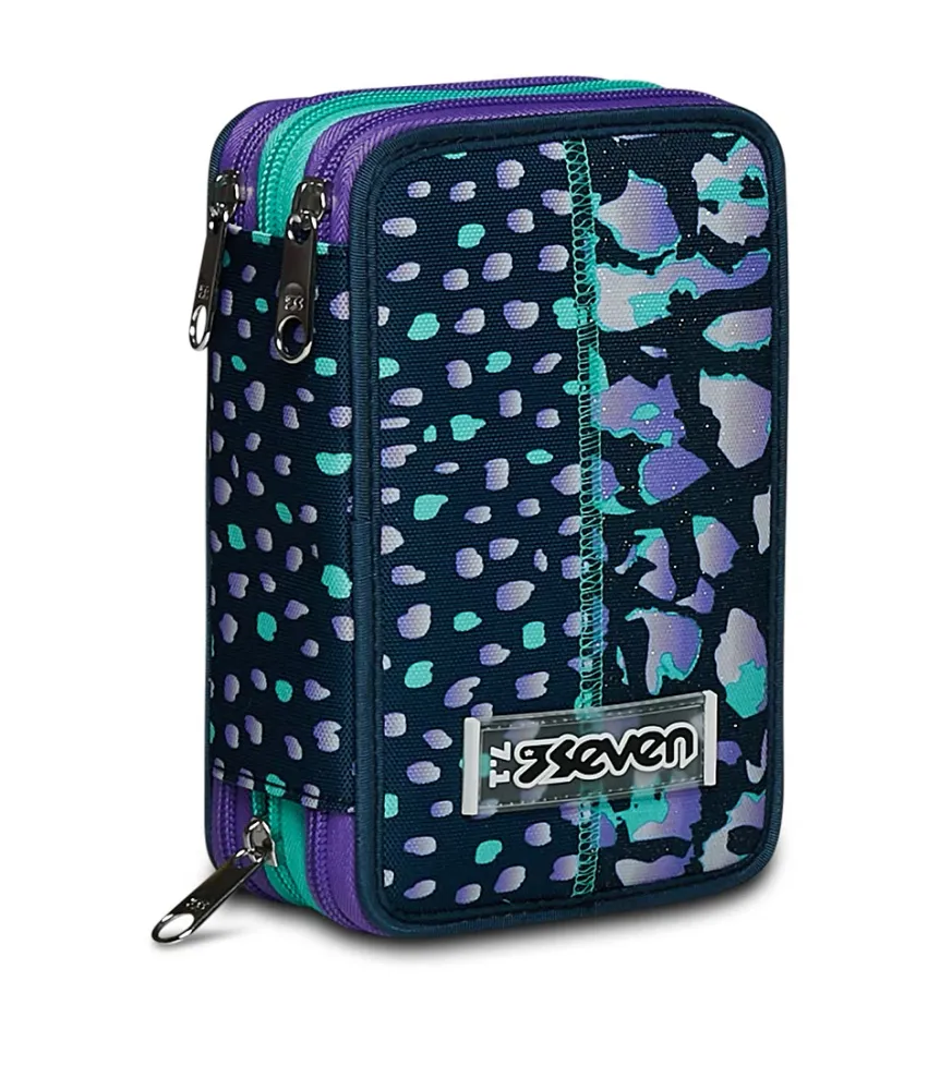 Shop Seven ® 3 Zip Pencil Case - Charming Patch
