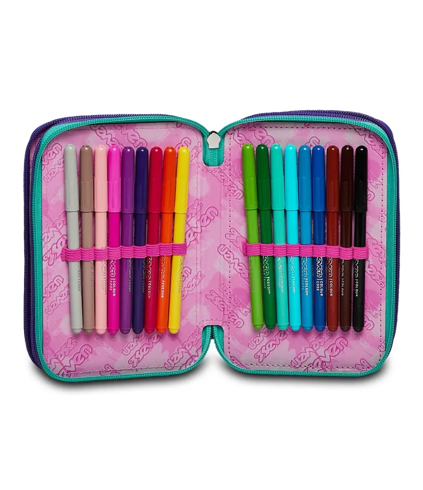 Shop Seven ® 3 Zip Pencil Case - Charming Patch