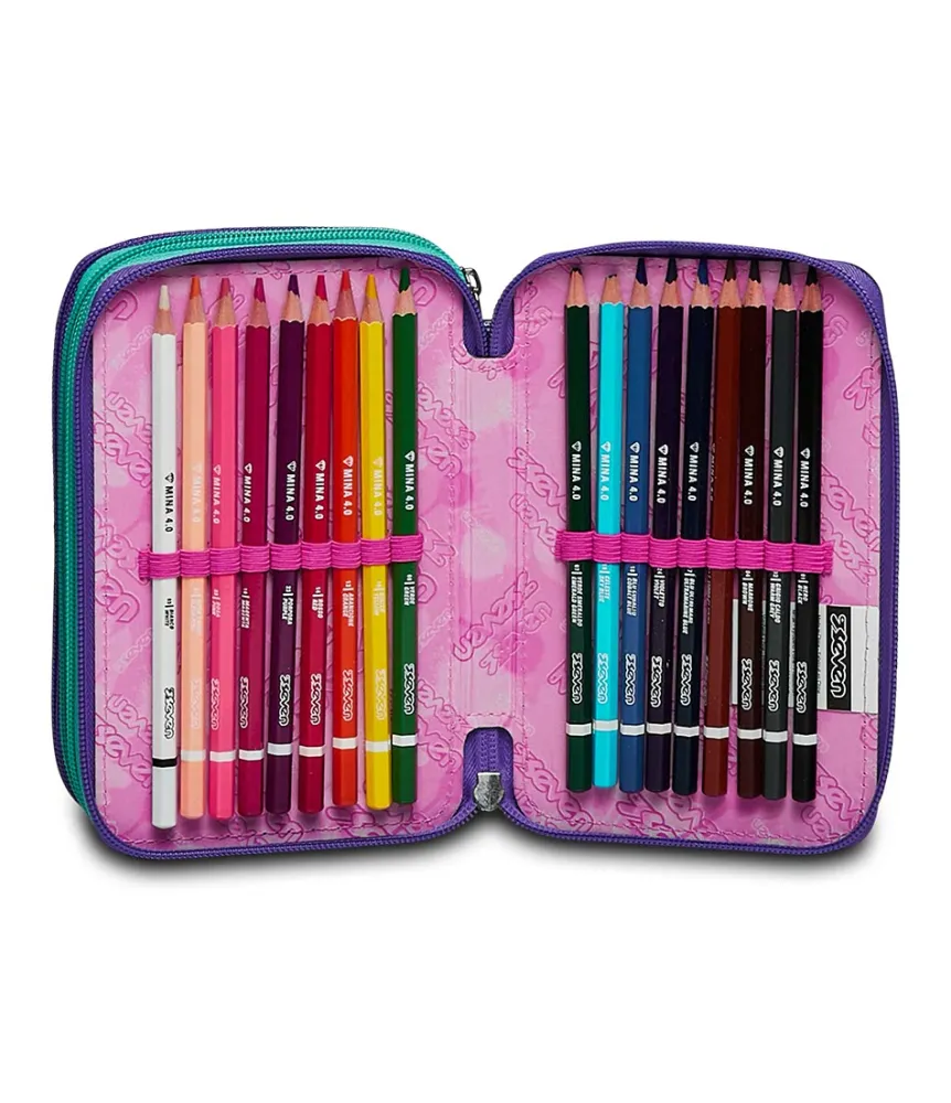 Shop Seven ® 3 Zip Pencil Case - Charming Patch