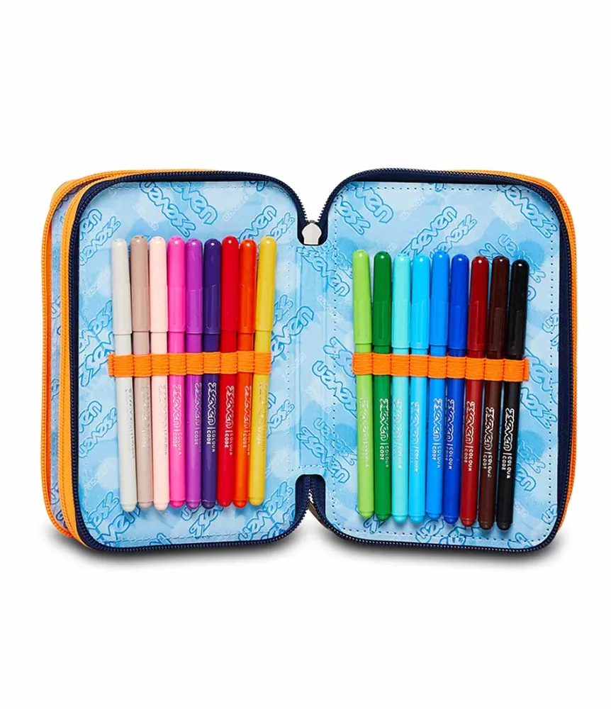 New Seven ® 3 Zip Pencil Case - Deeply Indigo