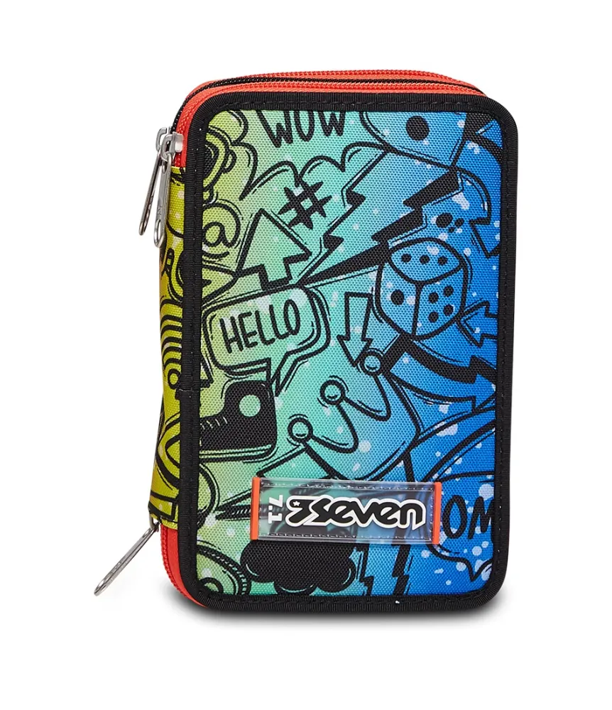 Shop Seven ® 3 Zip Pencil Case - Fluo Stamp