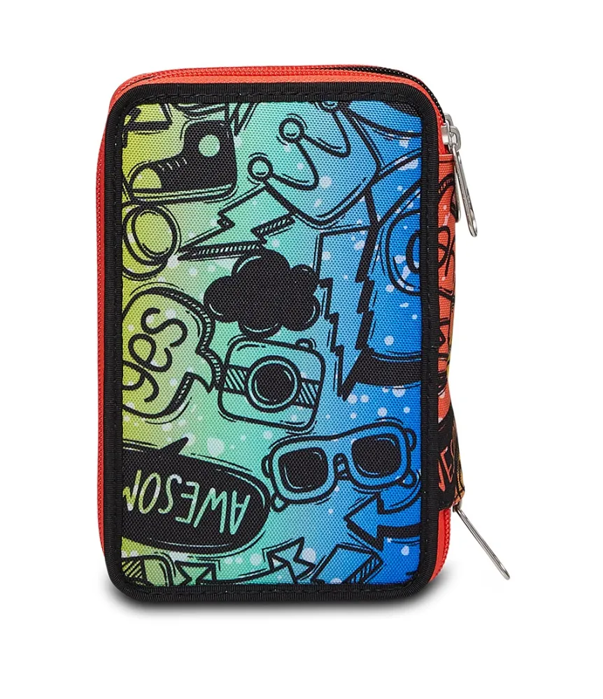 Shop Seven ® 3 Zip Pencil Case - Fluo Stamp