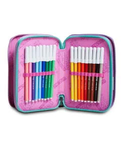 Outlet Seven ® 3 Zip Pencil Case - Patchyheart Girl