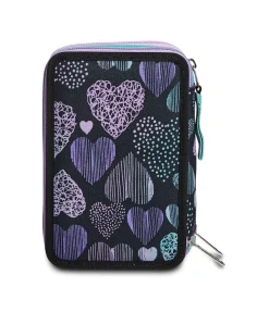 Outlet Seven ® 3 Zip Pencil Case - Patchyheart Girl