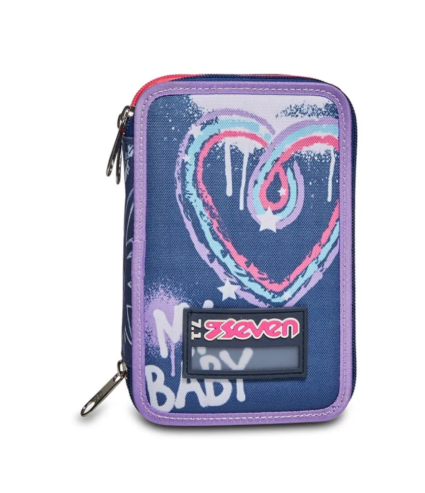 Sale Seven ® 3 Zip Pencil Case - Rock On Girl